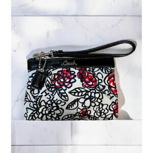 Coach Black and Red Floral Print Wristlet